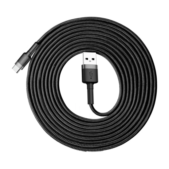 USB Type-C Data Cable, 2A, 3m - Baseus Caffeine (CATKLF-UG1) - Сиво Черен