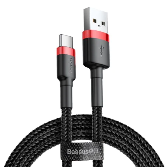 Baseus - Кабел за данни Cafule (CATKLF-U91) - USB към Type-C, 2A, 3m - Червен Черен