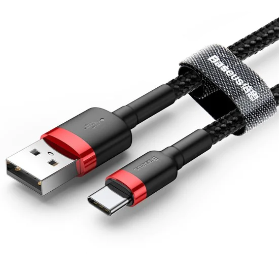 Baseus - Кабел за данни Cafule (CATKLF-U91) - USB към Type-C, 2A, 3m - Червен Черен