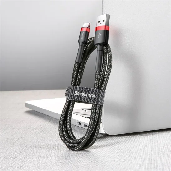Baseus - Кабел за данни Cafule (CATKLF-U91) - USB към Type-C, 2A, 3m - Червен Черен