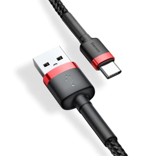 Baseus - Кабел за данни Cafule (CATKLF-U91) - USB към Type-C, 2A, 3m - Червен Черен
