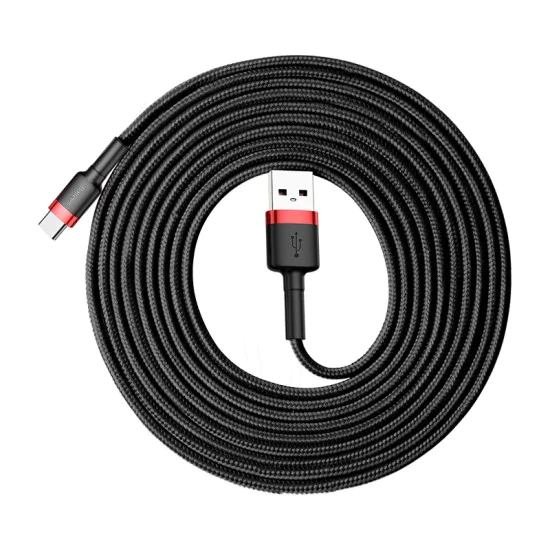Baseus - Кабел за данни Cafule (CATKLF-U91) - USB към Type-C, 2A, 3m - Червен Черен