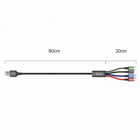 Кабел за данни USB към Lightning, 2 x Type-C, Micro-USB 3.5A, 1.2m - Baseus (CA1T4-B01) - Черен
