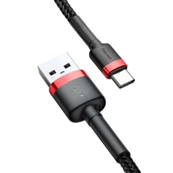 USB Type-C Data Cable, 2A, 2m - Baseus Caffeine (CATKLF-C91) - Червен Черен