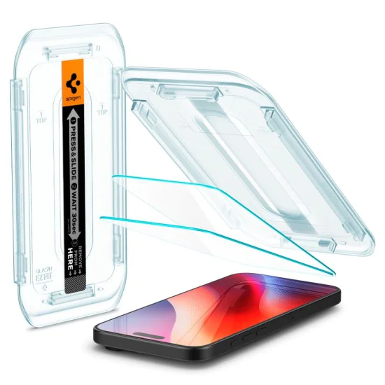 Протектор за iPhone 16 Pro, iPhone 17, iPhone 17 Pro (комплект 2) - Spigen Glas.tR EZ FIT - Clear
