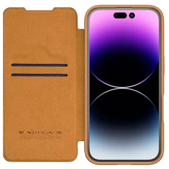 Калъф за iPhone 16 - Nillkin Qin Prop Leather Case - кафяв