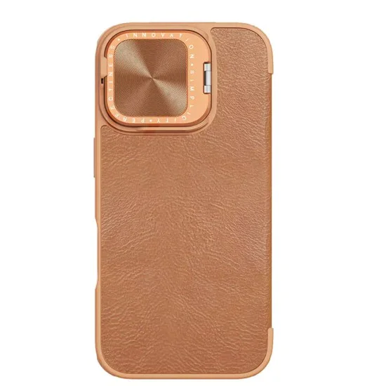 Калъф за iPhone 16 - Nillkin Qin Prop Leather Case - кафяв
