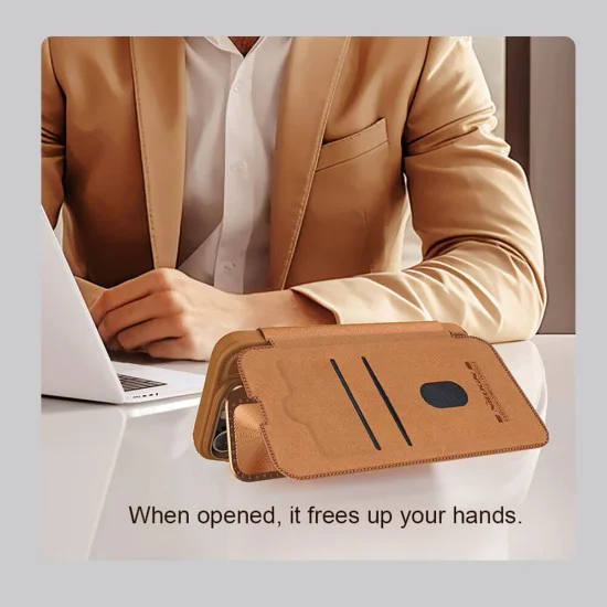 Калъф за iPhone 16 - Nillkin Qin Prop Leather Case - кафяв