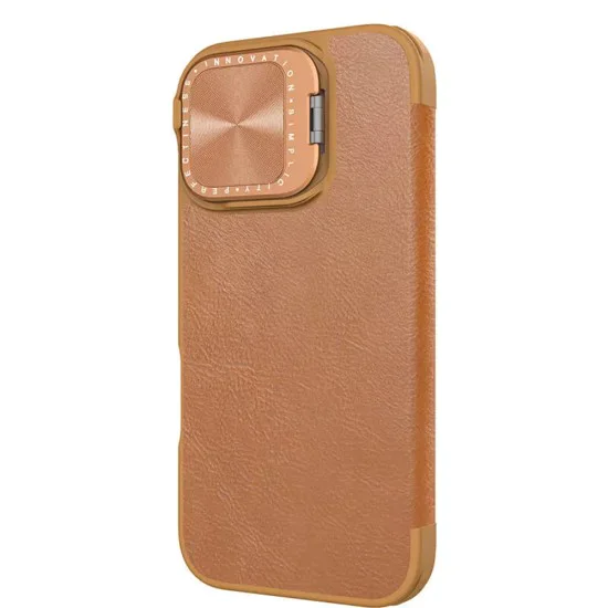 Калъф за iPhone 16 - Nillkin Qin Prop Leather Case - кафяв
