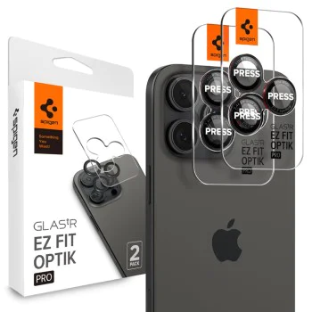 Протектор с камера за iPhone 14 Pro / Pro Max / 15 Pro / Pro Max / 16 Pro / Pro Max (комплект 2) - Spigen Glas.tR Optik EZ Fit Pro - Черен