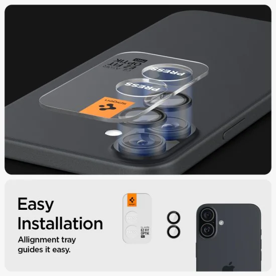 Протектор за камера за iPhone 16 / iPhone 16 Plus (комплект 2) - Spigen Glas.tR Optik EZ Fit Pro - черно
