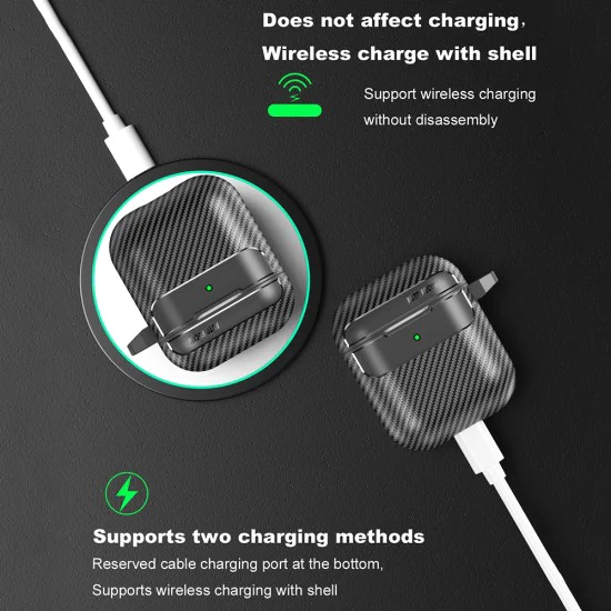 Калъф за AirPods 1/2 - CarbonFiber - черен