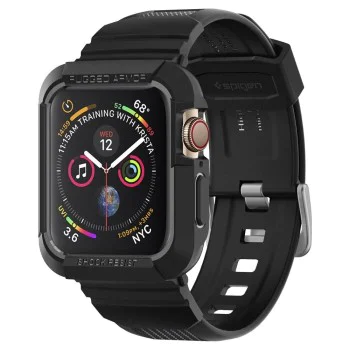 Протектор за Apple Watch 4/5/6/6/7/8/9/SE/SE 2 (44/45 мм) + каишка - Spigen - Rugged Armor Pro - черен
