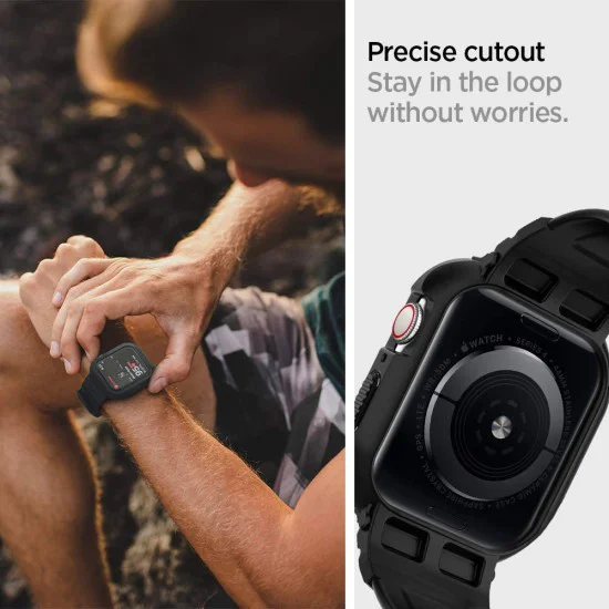 Протектор за Apple Watch 4/5/6/6/7/8/9/SE/SE 2 (44/45 мм) + каишка - Spigen - Rugged Armor Pro - черен