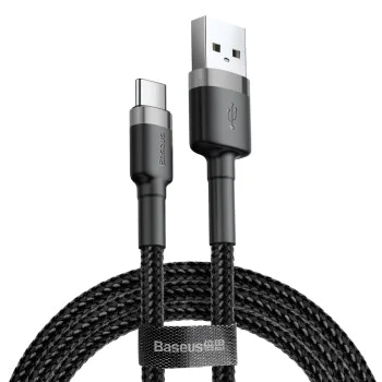 USB Type-C Data Cable, 2A, 2m - Baseus Caffeine (CATKLF-CG1) - Сиво Черен