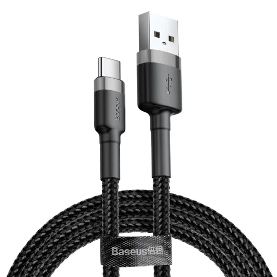 USB Type-C Data Cable, 2A, 2m - Baseus Caffeine (CATKLF-CG1) - Сиво Черен