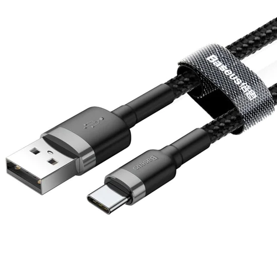 USB Type-C Data Cable, 2A, 2m - Baseus Caffeine (CATKLF-CG1) - Сиво Черен
