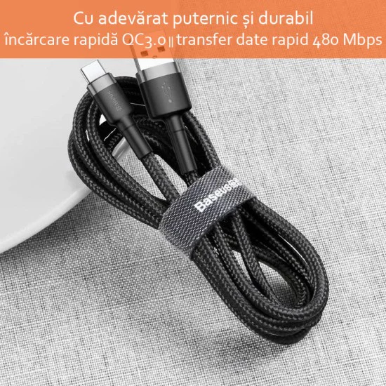 USB Type-C Data Cable, 2A, 2m - Baseus Caffeine (CATKLF-CG1) - Сиво Черен