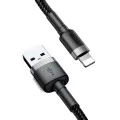 Baseus - Кабел за данни Cafule (CALKLF-CG1) - USB към Lightning, 1.5A, 2m - Сиво Черен