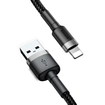 Baseus - Кабел за данни Cafule (CALKLF-CG1) - USB към Lightning, 1.5A, 2m - Сиво Черен