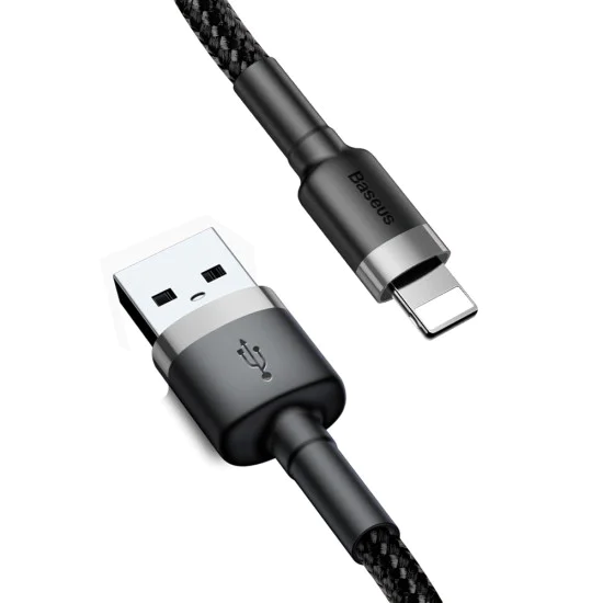 Baseus - Кабел за данни Cafule (CALKLF-CG1) - USB към Lightning, 1.5A, 2m - Сиво Черен