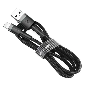 Baseus - Кабел за данни Cafule (CALKLF-CG1) - USB към Lightning, 1.5A, 2m - Сиво Черен