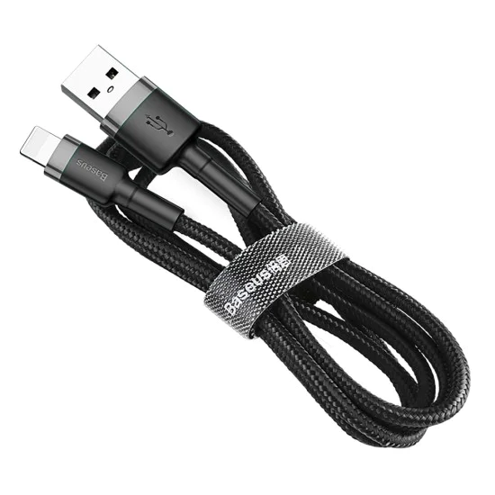 Baseus - Кабел за данни Cafule (CALKLF-CG1) - USB към Lightning, 1.5A, 2m - Сиво Черен