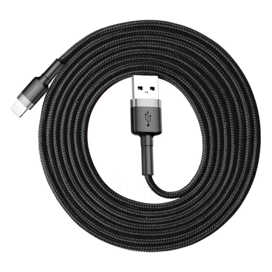 Baseus - Кабел за данни Cafule (CALKLF-CG1) - USB към Lightning, 1.5A, 2m - Сиво Черен
