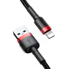 Baseus - Кабел за данни Cafule (CALKLF-C19) - USB към Lightning, 1,5 A, 2 м - Червен Черен