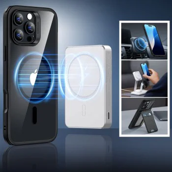 Калъф за iPhone 16 Pro Max + Протектор - ESR Classic Hybrid HaloLock - Clear / Black
