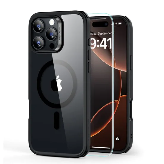 Калъф за iPhone 16 Pro Max + Протектор - ESR Classic Hybrid HaloLock - Clear / Black