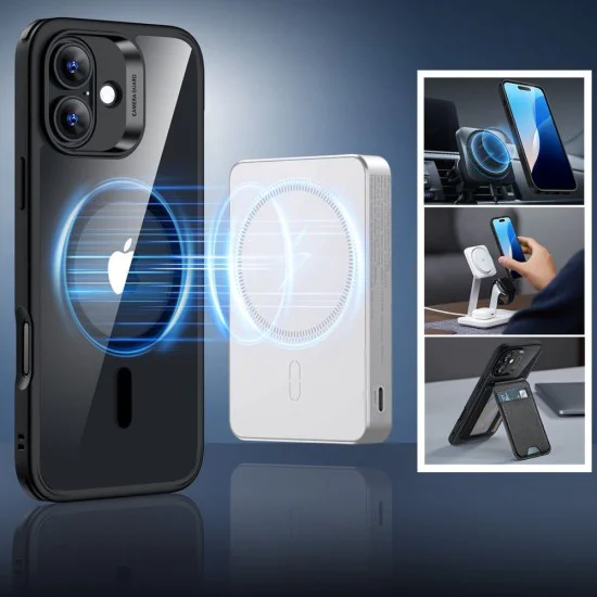 Калъф за iPhone 16 Plus + Протектор - ESR Classic Hybrid HaloLock - Clear / Black
