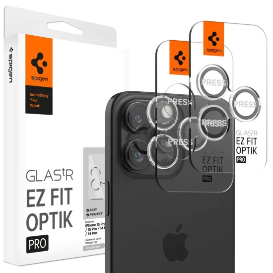 Протектор за камера за iPhone 14 Pro / Pro Max / 15 Pro / Pro Max / 16 Pro / Pro Max (комплект 2) - Spigen Glas.tR Optik EZ Fit Pro - прозрачен