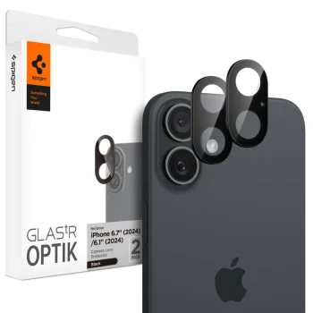 Протектор за камера за iPhone 16 / iPhone 16 Plus (комплект 2) - Spigen Glas.tR Optik - Черен