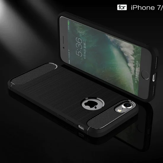 Калъф за iPhone 7 / iPhone 8 - Карбонов силикон - черен