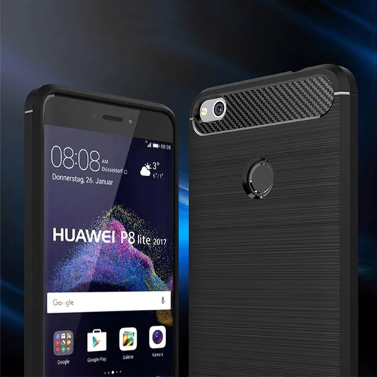 Калъф за Huawei P9 Lite 2017 / P8 Lite 2017 - Carbon Silicone - Черен