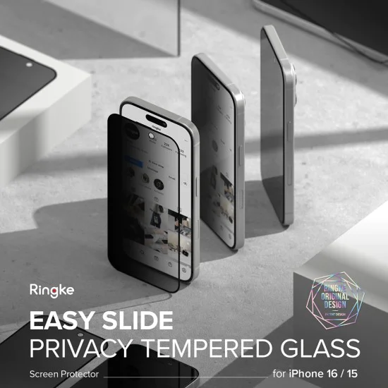 Калъф за iPhone 16 Pro (комплект от 2) - Ringke Easy Slide Tempered Glass - Privacy