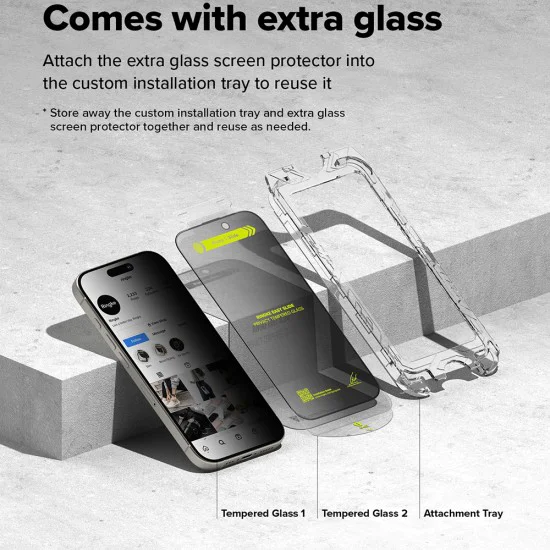 Калъф за iPhone 16 Pro (комплект от 2) - Ringke Easy Slide Tempered Glass - Privacy