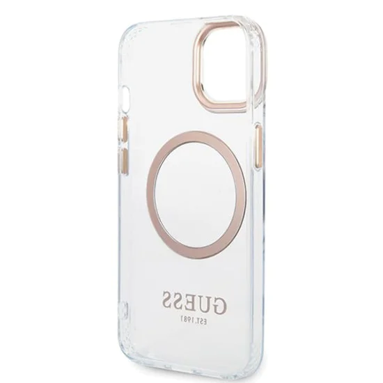 Калъф за iPhone 15 Plus - Guess Metal Outline MagSafe (GUHMP15MHTRMD) - златен