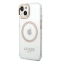Калъф за iPhone 15 Plus - Guess Metal Outline MagSafe (GUHMP15MHTRMD) - златен