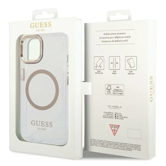 Калъф за iPhone 15 Plus - Guess Metal Outline MagSafe (GUHMP15MHTRMD) - златен