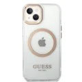 Калъф за iPhone 15 Plus - Guess Metal Outline MagSafe (GUHMP15MHTRMD) - златен