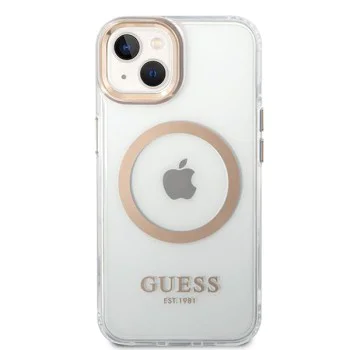 Калъф за iPhone 15 Plus - Guess Metal Outline MagSafe (GUHMP15MHTRMD) - златен