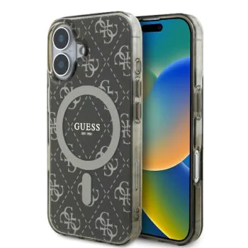 Калъф за iPhone 16 Plus - Guess IML 4G Background MagSafe (GUHMP16MH4D4DTEW) - Кафяв