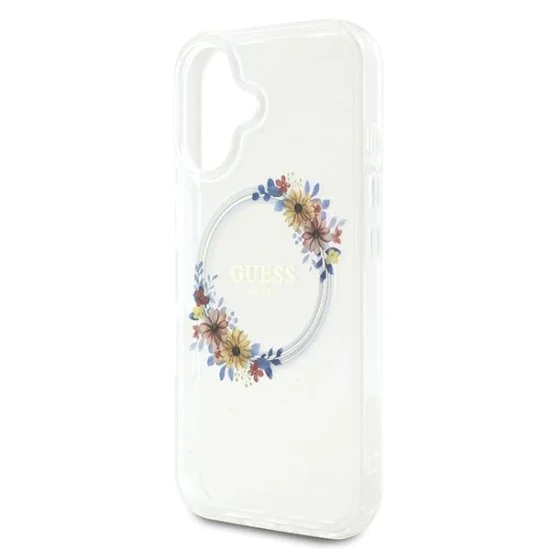 Калъф за iPhone 16 Plus - Guess IML Flowers Wreath MagSafe (GUHMP16MHFHFWWFFCT) - Прозрачен