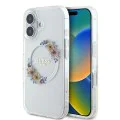Калъф за iPhone 16 Plus - Guess IML Flowers Wreath MagSafe (GUHMP16MHFHFWWFFCT) - Прозрачен