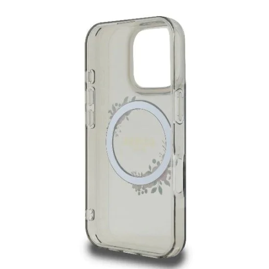Калъф за iPhone 16 Pro - Guess IML Flowers Wreath MagSafe (GUHMP16LHFHFWWFCK) - Черен
