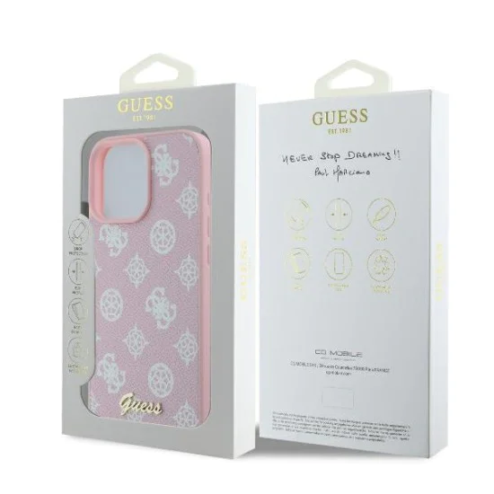 Калъф за iPhone 16 Pro - Guess Peony Script MagSafe (GUHMP16LPGPGPYSP) - Розов
