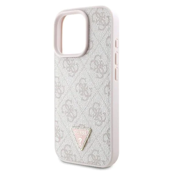 Калъф за iPhone 16 Pro Max - Guess - Кожен 4G Triangle Triangle Strass (GUHCP16XP4TDPP) - Розов
