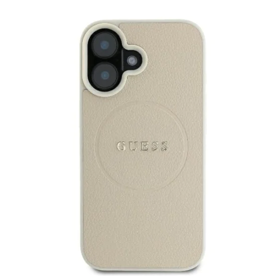Калъф за iPhone 16 - Guess Grained Gold Ring MagSafe (GUHMP16SPGHSMME) - Бежов
